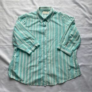 Chico’s Button Down Striped Blue/White Shirt 65% Cotton 35% Silk Women’s Size 2